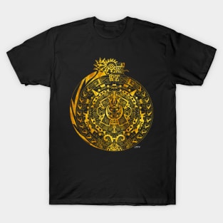 golden sun solatzo ecopop in teotihuacan aztec calendar art T-Shirt